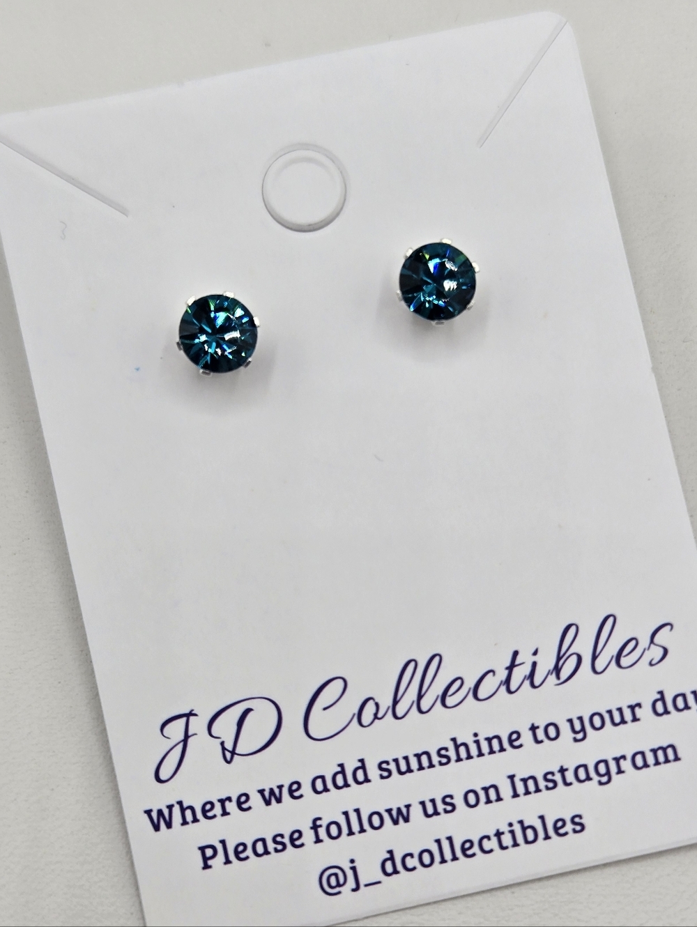 Swarovski Crystal Elements Silver Stud Earrings Blue Zircon 1 carat December